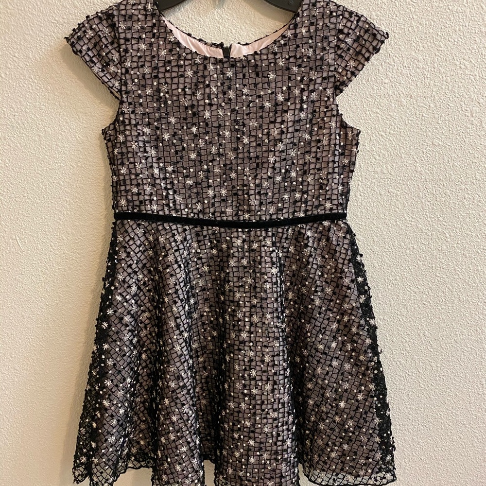 Girls black and pink embroidered dress size 8
